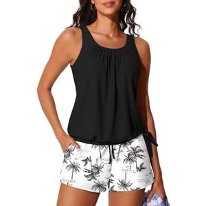 Summer Mae Blouson Women’s Tankini Swimsuits with Shorts Tummy Control Bathing Suits Side Pockets 2026,  Small