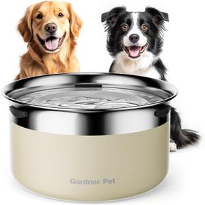 Gardner Pet Dog Bowls 1 Gallon (3.85L) Stainless Steel No Spill Water Bowl, Slow Water Feeder Metal Dog Bowls, Spill Proof Water Dispenser for Large Dogs, Promotes Healthy Hydration (White)