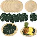 12pcs Luau Placemats and Palm Placemat, Round Luau Fringe Place Mats Tropical Palm Leaf Place Mats Bulk Summer Hawaiian Plate Chargers Table Placemats Tropical Party Supplies
