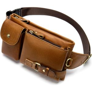 NIUCUNZH Cowhide Waist Fanny Pack-Genuine Leather and Slim with Adjustable Waistband Brown