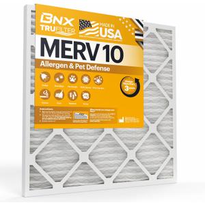 BNX TruFilter 20x20x1 MERV 10 (4-Pack) AC Furnace Air Filter - MADE IN USA - Pleated Air Conditioner HVAC AC Furnace Filters - Removes Odor, Mold, Bacteria, Smoke