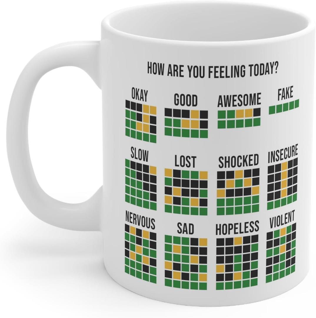 How Are You Feeling Today? - Funny Coffee Mug - Ceramic Coffee Mug Inspired By Wordle - Funny Wordle Lover Gift - Cute Coffee Mugs For Wordle Game Lovers 11oz