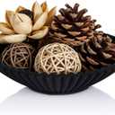 orenm Fluted Decorative Bowl Tray, Artificial Stone Catchall Storage Dish, 8.5 in Modern Handicraft Bowls, Centerpiece & Entryway Decor for Keys and Jewelry, Housewarming GiftBlack