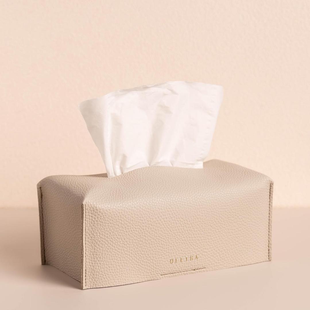 Oetha Aesthetic Rectangle Tissue Box Cover, Medium Flat Box Tissues Holder Rectangular, Light Taupe