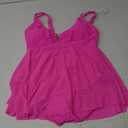 B2prity Women's One Piece Swim Dress Swimsuit Tummy Control V Neck Swimdress Mesh Bathing Suit Skirt U Ring Swimwear L