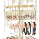 Dntorx 3 Tier Jewelry Stand Holder Organizer, Jewelry Holder Storage Display T Bar Beige Velvet Bracelet Holder Jewelry Tower for Necklace, Earrings, Bracelet, Rings, Watches