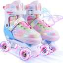 Kids Roller Skates, 4 Size Adjustable Quad Skates with All Light Up Wheels, 10C to 8 Rollerskates for Toddlers, Beginners, Boys, Girls, Outdoor, Indoor, Pink, Medium