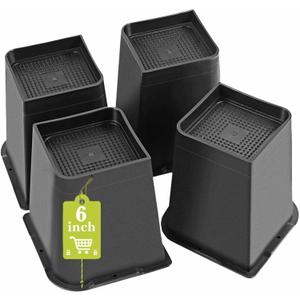Bed Risers 2 inch, 3 inch, 4 inch, 6 inch, 8 inch Heavy Duty, Oversized Furniture Riser for Couch Sofa Table Chair Leg Frame Dorm, Support up to 6000 Lbs (Black Full 4 Pack, 6 inch)