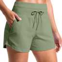 Soothfeel Women's Athletic Running Shorts with Pockets 3.5"/ 5" Quick Dry High Waisted Workout Active Gym Shorts for Women (Green, Size M)