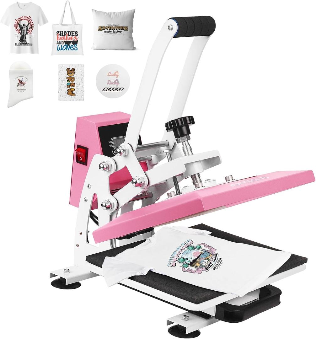 MAIKESUB 12x10 Pink Heat Press Machine for T-Shirts & HTV Sublimation Machine