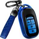 Lucrum Compatible with Honda Key Fob Cover & Leather Keychain - TPU Keyfob Case for Accord Civic CR-V HR-V Pilot Ridgeline, For 5 Button Remote (2022-2026) - Blue and Black