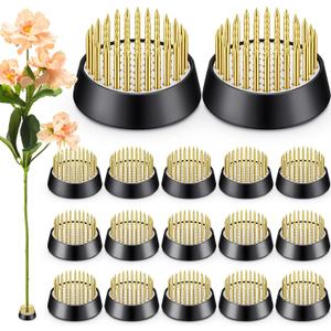 Kritkin 24 Pieces Flower Frogs Holder Mini Floral Round Flower Japanese Arranger Fixed Pin Holder for Arrangements Floral Plant Small Vase Ikebana Decoration Supplies Plant Fixation(1.34 Inch,Gold)