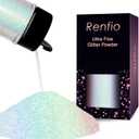 Renfio Iridescent Ultra Fine Glitter Powder Resin Supplies Glitters 1.94 Oz (55g) PET Flake Crafts Sequins 1/128" 0.008" 0.2mm Epoxy Chips Flakes for Tumbler Slime Olympic Decorations - Colorful White