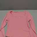 BZB Womens Long Sleeve Crop Tops Fall Y2K Lace Square Neck Slim Fitted Basic Ribbed Tee Blouse Shirts Pink, M