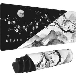 Black White Japanese Cherry Blossom Gaming Mouse Pad 31.5 x 11.8 Inch XL Pink Sakura Cool Design Big Mousepad Extended Large Laptop Keyboard Non-Slip Rubber Base with Stitched Edges for Home