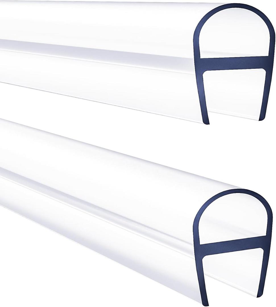 Glass Shower Door Seal Strip 2 Pack x 39 Inch U Type for 3/8" Thick Glass Frameless Shower Door Bottom Side Seal Trim Strip Door Sweep Ultra Clear Rubber Shower Door Leak Guard
