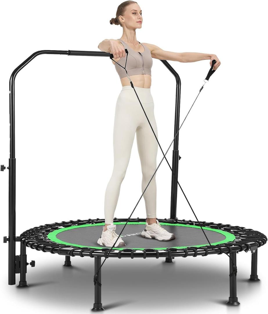 ANCHEER 40/48" Mini Trampoline with Upgraded Bungee Cords, 550LBS Capacity, Adjustable Foam Bar & Resistance Ropes, Indoor/Outdoor Rebounder for Adults (40IN, Green)