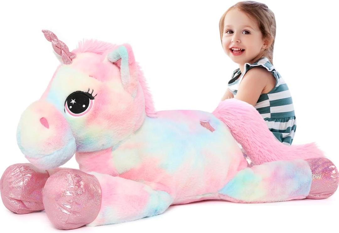 Tezituor 43in Giant Unicorn Stuffed Animal, Rainbow Pink Stuffed Unicorn Toys for Girls and Women, Big Unicorn Plush Gifts for Valentines Day, Christmas, Birthday, Party and Decorations