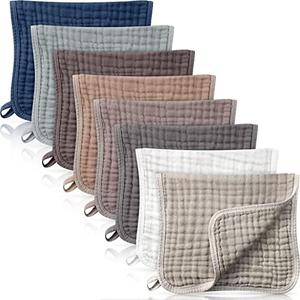 8 Packs Burp Cloths 6 Layers Unisex Baby Items Absorbent Burp Rags Colorful Muslin Washcloths for Baby Plain Soft Cotton Cloth for Babies Girls Boys, 9 x 14 Inch (Warm Colors)