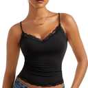 SUUKSESS Women Padded Lace Double Lined Tank Tops Sexy V Neck Summer Going Out Top (Small, Black)