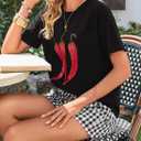 ZESICA Women's 2025 Summer 2 Piece Lounge Set Short Sleeve Graphic Print Tops and Shorts Outfits with Pockets (Black, S)