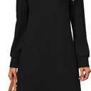 Halife Womens Knit Long Sleeve Fall Dresses Casual V Neck Tunic Sweater Dresses with Pockets (Large, Black)