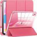 INFILAND Compatible with iPad (A16) 11th Generation 11 Inch 2025 Case, iPad 10th Generation Case 2022 10.9 Inch 2022, Crystal Clear with Slot for Pencil & Charging Adapter, Rose Pink (Watermelon Red)