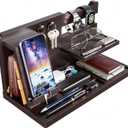 Yirilan Wood Phone Docking Station for Man, Desktop or Nightstand Organizer, Birthday Gifts for Men, Dad, Anniversary, Key Holder, Stand Wallet, Watch & Essentials (Brown)