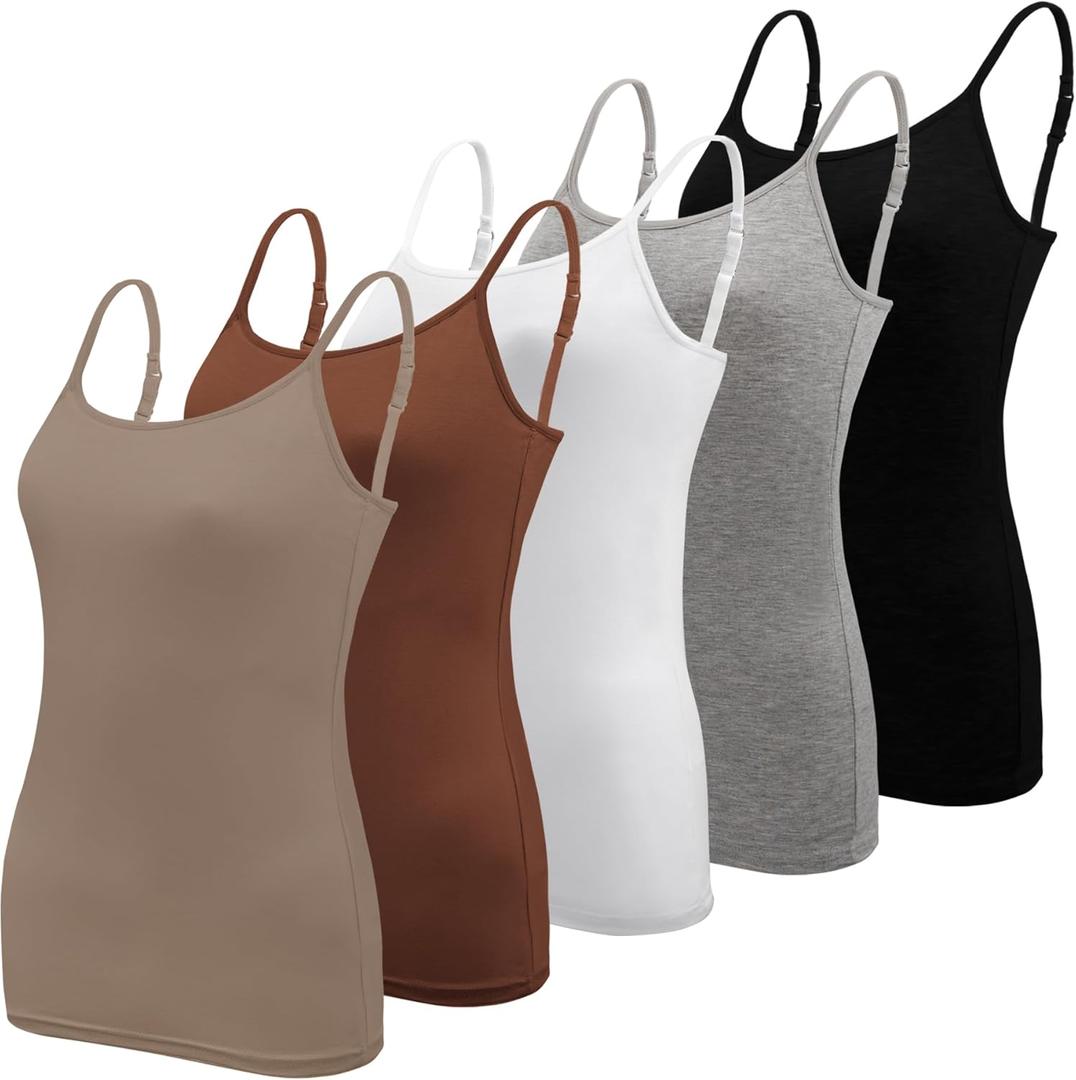 BQTQ 5 Pcs Women's Camisole Tank Top Undershirt Spaghetti Strap Basic Camisoles (Black, M)