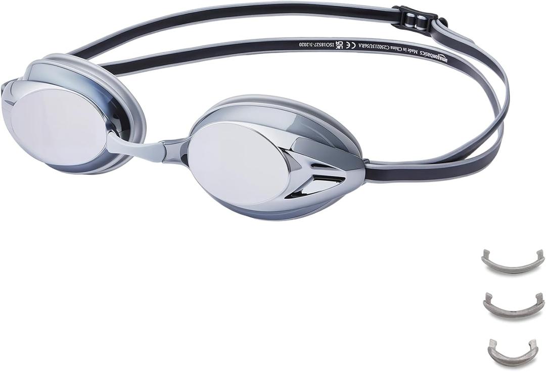 Amazon Basics Unisex Swim Goggles (Silver)
