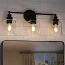 Bathroom Wall Light Fixtures, 3-Light Black Vanity Light with Clear Glass Shade, Modern Farmhouse Wall Lamp Over Mirror for Hallway, Kitchen, Bedroom and Living Room
