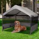 Summertrail Extra Large Dog House Outside, Dog Tent Outdoor, Big Dog Shade Shelter Doghouse Canopy with Three-Sided Breathable Mesh Windows, Gray Sun Rain Cover for Pet Cat Livestock 4'x 4'x 3.3'