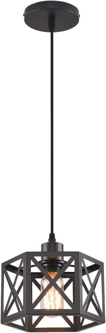Farmhouse Pendant Light Fixture, Black Pendant Lights for Kitchen Island Industrial Lantern Pendant Light Fixtures with Light Shade, Adjustable Height Hanging Pendant Lighting