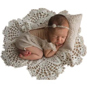 Baby Photography Props Wrap Mat Newborn Boy Girl Photo Shoot Pillow With Lace Wrap Mat Photography Shoot (White)