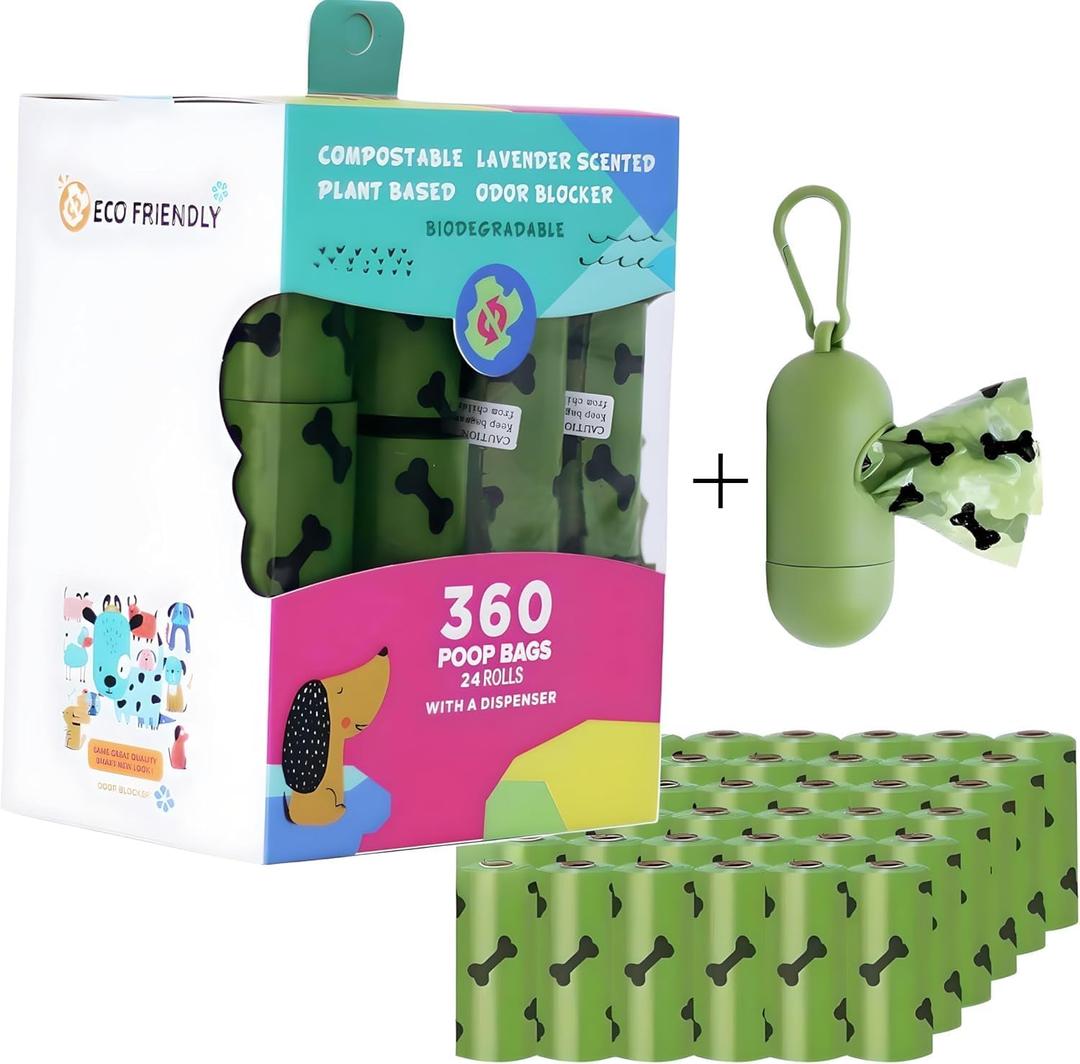 Dog Poop Bags Rolls, Leakproof Strong & Sturdy Poop Bags for Dogs, Dog Waste Bags, Biodegradable, Lavender Scented (360 Bags)