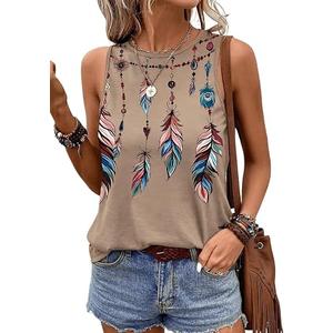 SHEWIN Womens Tank Tops Lightweight Sleeveless Tops for Women Casual Crewneck Summer Tops for Women 2026 Khaki Small