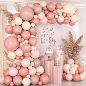 136pcs Boho Dusty Rose Pink Blush Pink White Balloons Garland Arch Kit,Dusty Pink Sand White Balloons for Birthday Bridal Wedding Boho Baby Shower Party Decorations for Girl