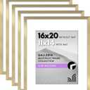 Americanflat 16x20 Picture Frame with Polished Plexiglass - Set of 5 - Use as 11x14 Frame with Mat or Display 16x20 Photo Without Mat - Galleria Collection - Picture Frames for Wall Display - Gold