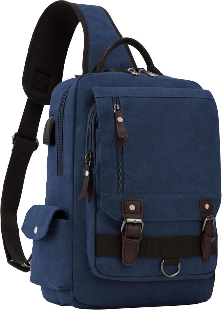 Leaper Retro Crossbody Bag Sling Bag Canvas Messenger Bag for Men Women Shoulder Bag Crossbody Handbags Satchel Travel Bag (XXL-Large, Dark Blue 3)