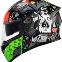 KYPARA Motorcycle Dual Visor Flip up Modular Full Face Helmet with DOT Certification of Impressionism (Black Pocker, L)