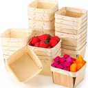 Unittype 30 Pcs One Pint Wooden Fruit Berry Gift Basket Bulk 4 x 4 x 2.5 Inch Small Square Vented Container Boxes for Food Storage and Party Arts Crafts Decor