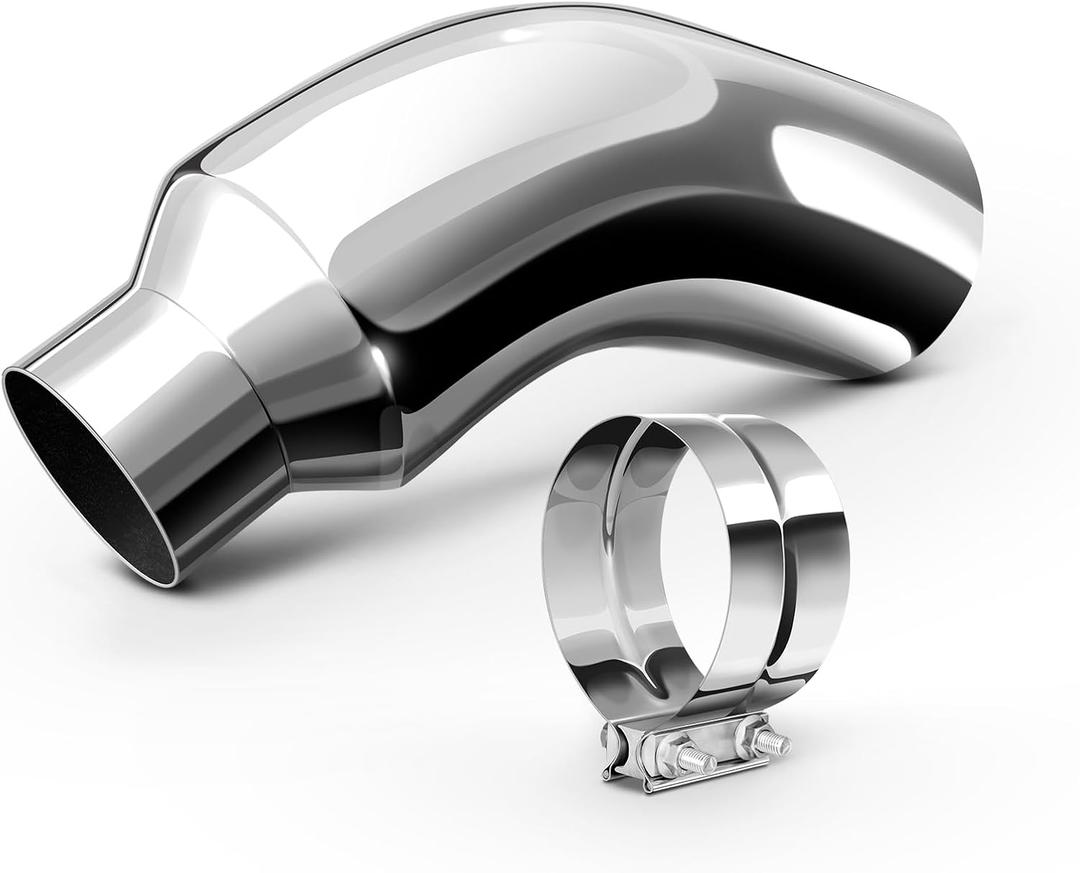 Exhaust Tip, 5 Inch Diesel Exhaust Tip Elbow Tip with a Clamp, 5'' Inlet 8'' Outlet Chrome Exhaust Tip for Pickups, Trucks and Cars