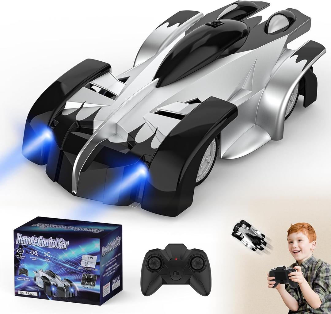 Wall Climbing Remote Control Car, 360 Rotating RC Stunt Car with Headlight, Rechargeable RC Cars Toys for 3 4 5 6 7 8-12 Year Old Boys Girls Kids (Silver&black)