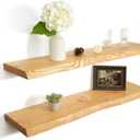 36 Inch Wooden Floating Shelves for Wall Set of 2, Finnish Spruce Solid Wood Shelf, Natural Wood Floating Shelves for Living Room, Bathroom, Bedroom, Kitchen, Natural Finish, Live Edge, 36"L, 2Packs