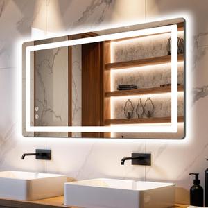 Delma LED Bathroom Mirror with Lights, 24x40 Vanity Mirror for Bathroom Wall, Anti-Fog, Dimmable, Front Lit & Backlit, Memory Function, Shatterproof Tempered Glass, 3 Color Modes(Horizontal/Vertical)