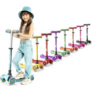 Lifemaster Mini 3-Wheel Kids Scooter with Multi-Color Wheel Lights  4-Height Adjustable Handlebar, Wide Anti-Slip Deck, Child Safety Certified, Boys & Girls Ages 2+ Supports Up to 110 lbs (Teal)