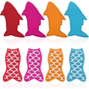 8 Pack Popsicle Holders for Kids, Mermaid and Shark Ice Pop Sleeves Popsicle Holder, Reusable Neoprene Ice Pop Sleeves (Lake Blue, Rose Red, Orange, Bright Red)