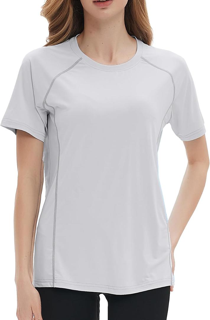 Women's Swim Shirt Rash Guard UPF 50+ UV Protection Quick Dry Athletic Yoga Workout T-Shirt Running Gym Tee Top #0014 (XL)