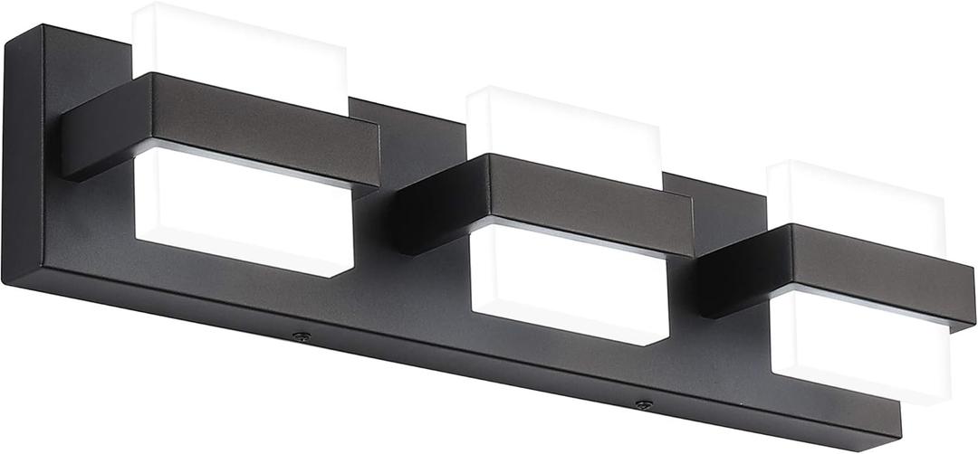 SOLFART 3 Lights Black Bathroom Modern Vanity Lights LED Vanity Light Black Bathroom Lights Over Mirror 20 inch White Light Dimmable