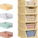 5 Pack Folding Closet Organizers Storage Box, Stackable Storage Bins, Plastic Drawer Basket Closet Storage for Wardrobe Cupboard Kitchen Bathroom Office 5L (Yellow)